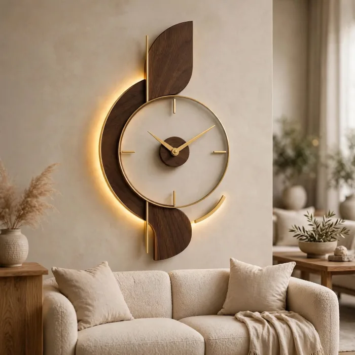 Large Modern Wall Clock With Light | Minimalist Decorative Wall Art Clock | Art Deco Living Room Statement Clock photo 3