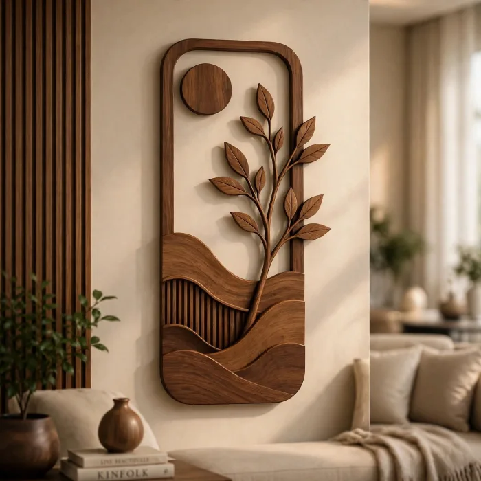 Boho Wall Art | Large Botanical Wall Hanging | Minimalist Sun and Branch Wall Decor photo 3