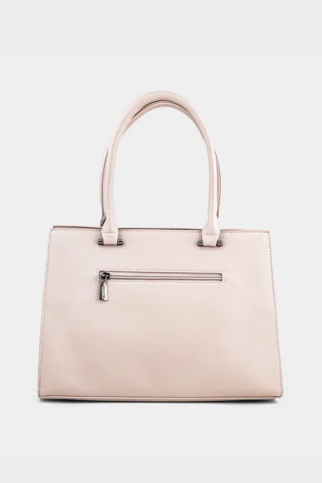 Minimalist Blush Beige Faux Leather Work Tote Front Zip Pocket photo 3