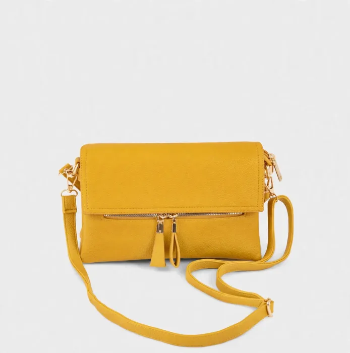 Trendy Mustard Yellow Foldover Crossbody Shoulder Bag For Women photo 3