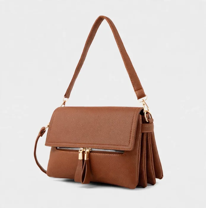 Trendy Mustard Yellow Foldover Crossbody Shoulder Bag For Women photo 6