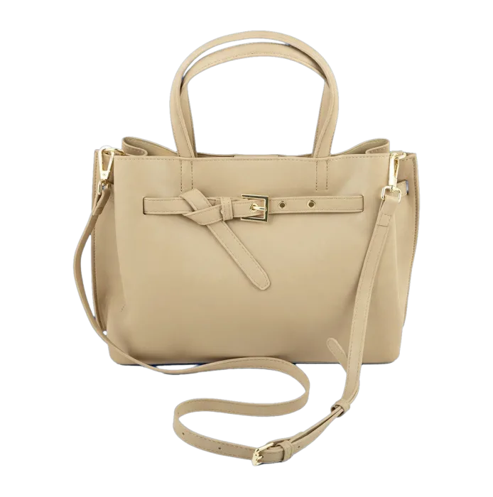 Beige Belted Tote Bag with Adjustable Crossbody Strap photo 3