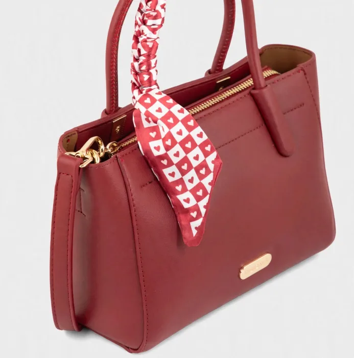 Burgundy Mini Tote Bag with Scarf and Crossbody Strap photo 3