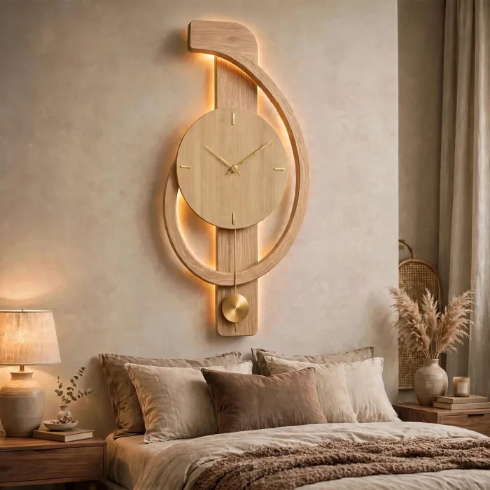 Minimalist Large Wall Clock with Light Pendulum photo 3