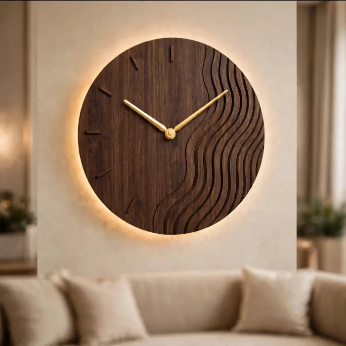Large Modern Wall Clock With Ambient Light Decor photo 3