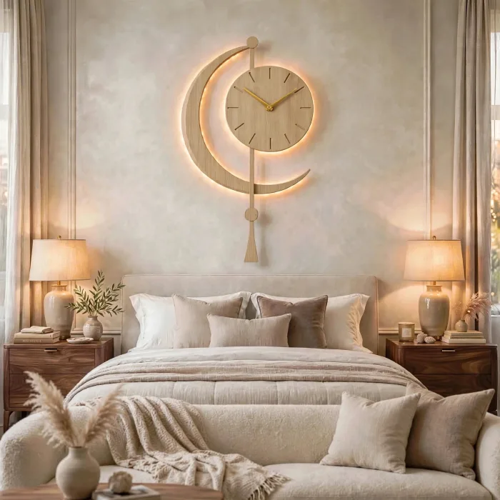 Crescent Moon Wall Clock Large Modern Decor photo 3