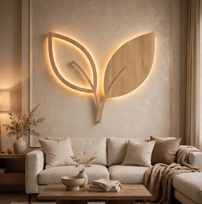 Minimalist Leaf Wall Art With Warm Light photo 3