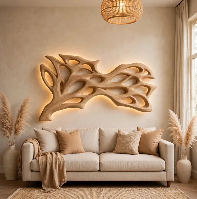 Large Illuminated Abstract Wall Sculpture Modern Decor photo 3