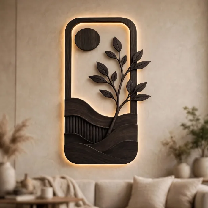 Japandi Backlit Wall Art Minimalist Nature Home Decor photo 3
