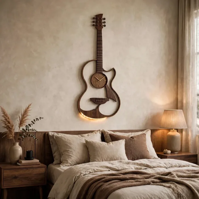 Large Guitar Shaped Wall Clock Music Lovers Gift photo 3