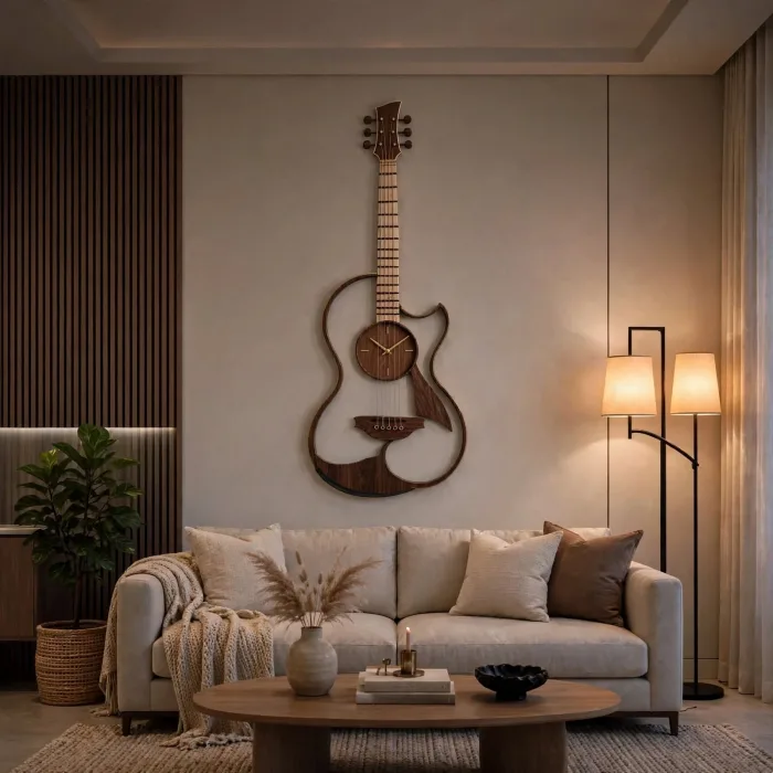 Guitar Wall Clock with Light | Large Music Wall Decor | Guitar Clock for Living Room Bedroom Studio | Gift for Music Lover photo 4