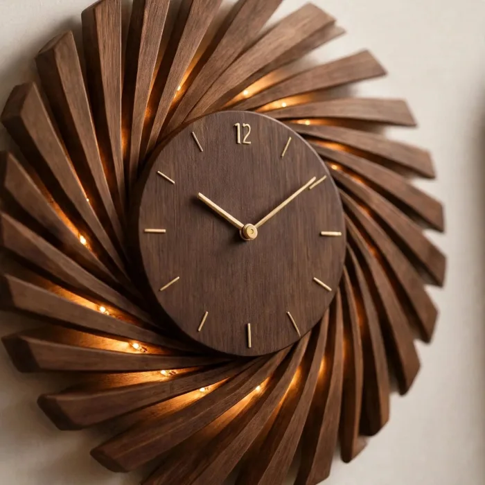 Large Sunburst Wall Clock with Light, Oversized Modern Decorative Wall Clock, Spiral Wall Art Clock, Living Room Statement Clock, Silent Mid Century Clock photo 4