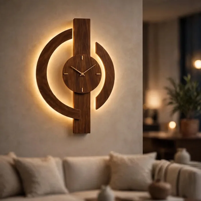 Large Modern Wall Clock with Backlight, Geometric Wall Clock, Lighted Wall Clock, Minimalist Wall Clock for Living Room Bedroom photo 4