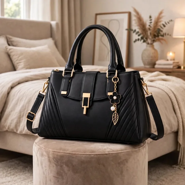 Black Handbag for Women | Elegant Shoulder Bag | Office Tote Bag With Charm | Crossbody Bag | Luxury Work Purse For Women | Gift For Her photo 4