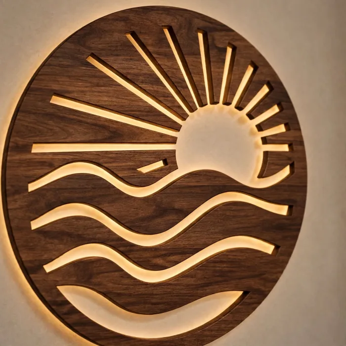 Sunrise Wall Art with Light | Round Sun and Wave Wall Decor | Boho Lighted Wall Hanging photo 4
