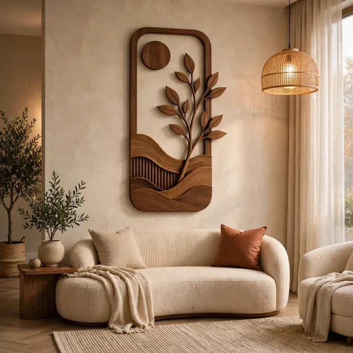 Boho Wall Art | Large Botanical Wall Hanging | Minimalist Sun and Branch Wall Decor photo 4