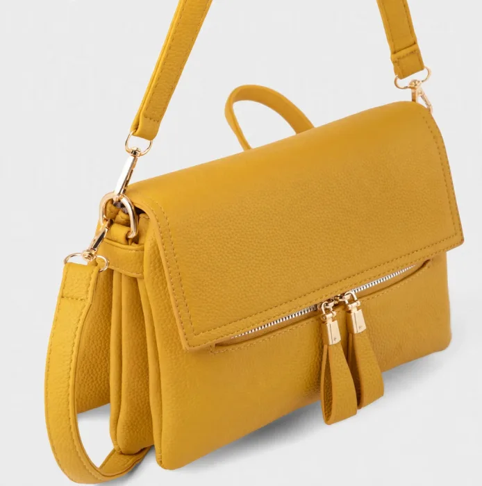 Trendy Mustard Yellow Foldover Crossbody Shoulder Bag For Women photo 4