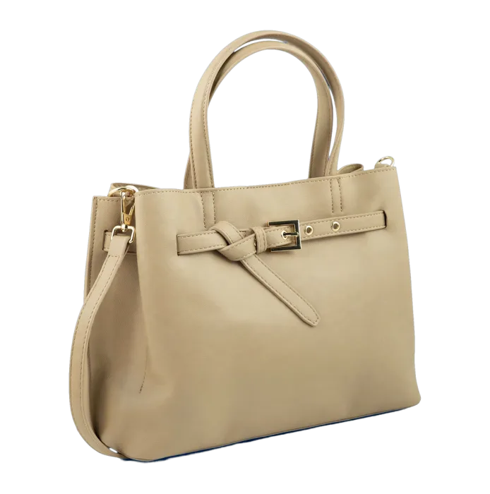 Beige Belted Tote Bag with Adjustable Crossbody Strap photo 4