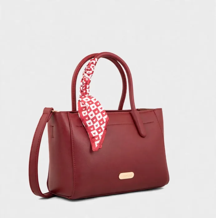 Burgundy Mini Tote Bag with Scarf and Crossbody Strap photo 4