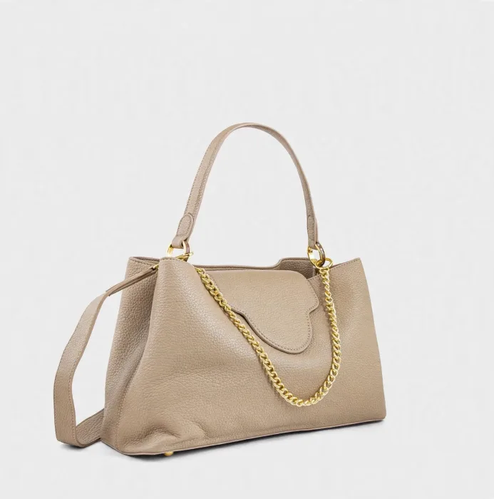 Taupe Tote Bag with Gold Chain and Top Handle photo 4