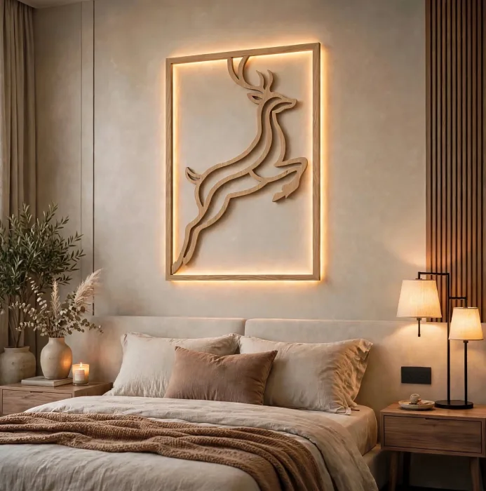 Illuminated Deer Wall Art Modern Living Room Decor photo 4