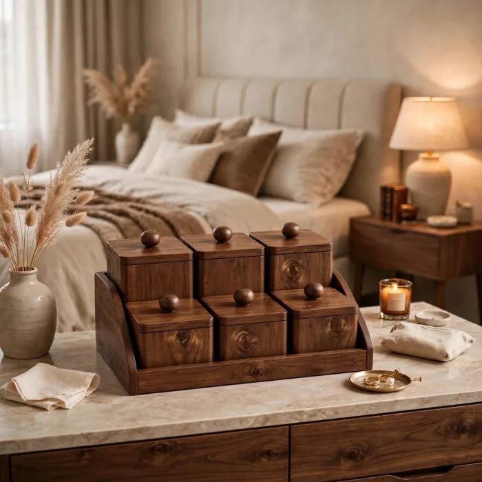 Wooden Dressing Table Organizer 6 Lidded Jewelry Boxes photo 4