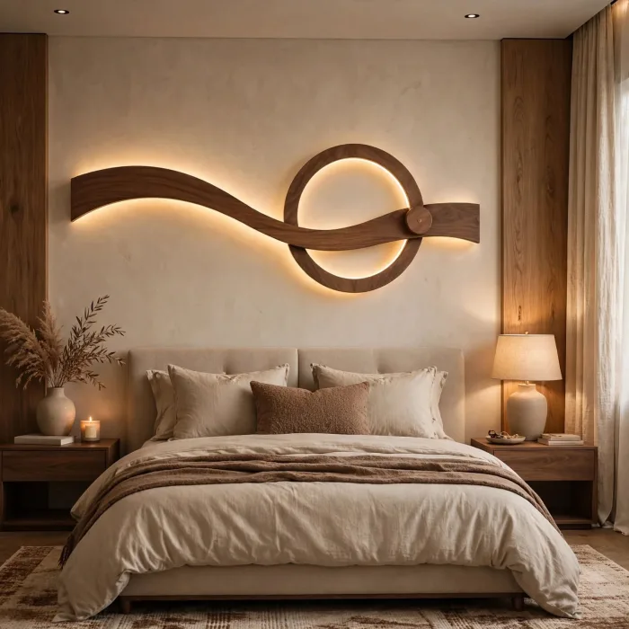 Modern Sculptural Wall Light | Minimalist LED Wall Art | Japandi Wall Sconce | Statement Wood Wall Lamp | Contemporary Lighted Wall Decor photo 5