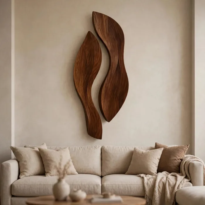 Sculptural Wall Light Art | Modern Wooden Wall Decor | LED Wall Sculpture | Living Room Wall Art | Minimalist Japandi Wall Lighting photo 5