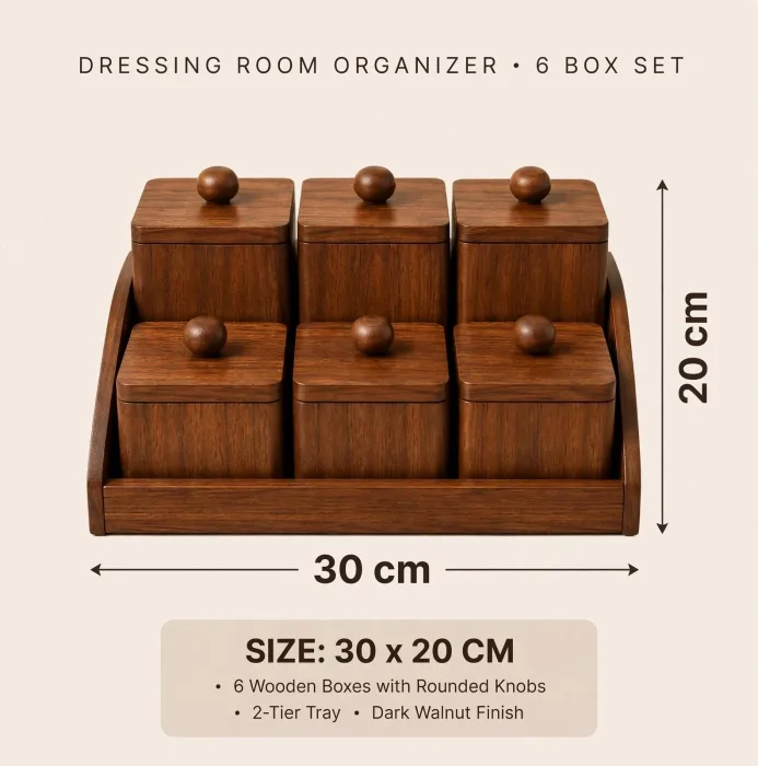 Bathroom Counter Organizer with 6 Lidded Boxes | Dressing Room Organizer | Vanity Storage Box Set | Makeup Organizer for Bedroom photo 4