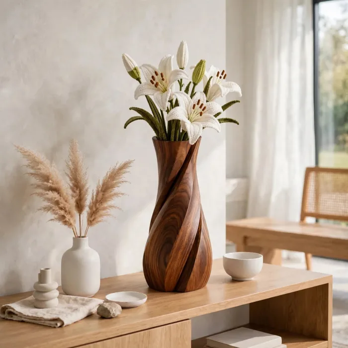 Handcrafted Tall Floor Vase with Light | Sculptural Standing Vase | Modern Decorative Flower Vase for Living Room Bedroom photo 5