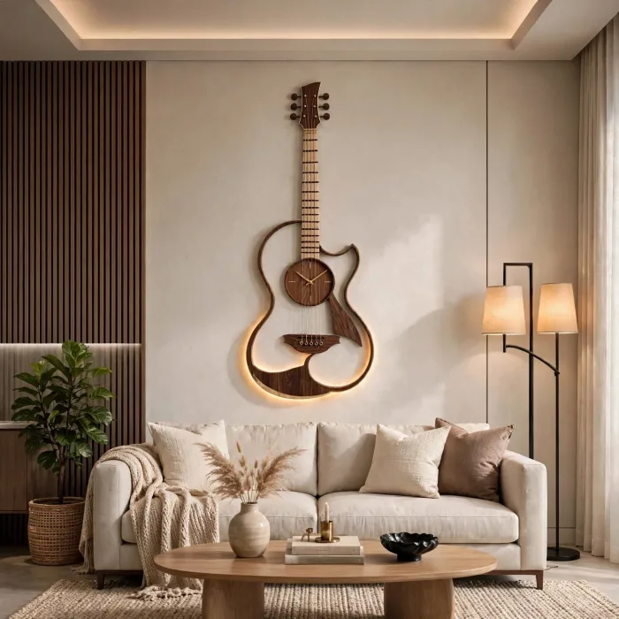Guitar Wall Clock with Light | Large Music Wall Decor | Guitar Clock for Living Room Bedroom Studio | Gift for Music Lover photo 5