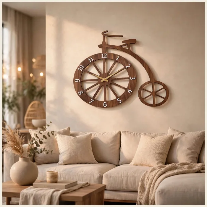 Large Bicycle Wall Clock with Light, Vintage Bike Wall Clock, Large Wall Clock for Living Room, Modern Decorative Wall Clock with Light photo 5
