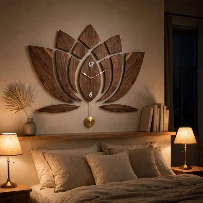 Large Lotus Flower Wall Clock | Illuminated Wall Clock | Lotus Pendulum Wall Clock | Zen Wall Decor | Modern Boho Wall Art | Large Statement Clock photo 5