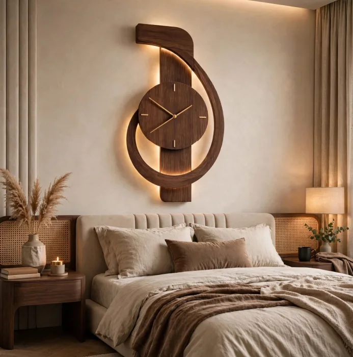Large Modern Wall Clock with Light | Minimalist Decorative Wall Clock for Living Room | Aesthetic Oversized Wall Clock photo 5