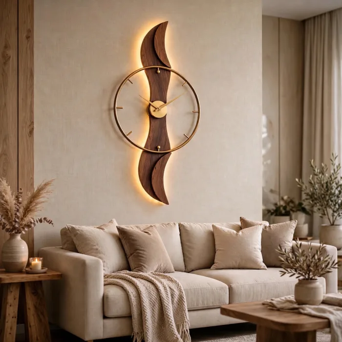 Large Modern Wall Clock with Light | Luxury Artistic Wall Clock | Illuminated Statement Clock | Designer Living Room Wall Decor photo 5