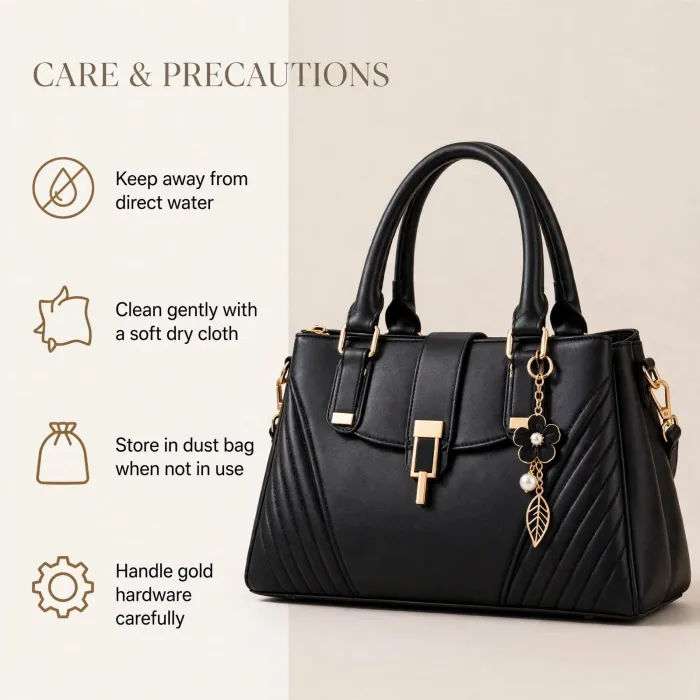 Black Handbag for Women | Elegant Shoulder Bag | Office Tote Bag With Charm | Crossbody Bag | Luxury Work Purse For Women | Gift For Her photo 5