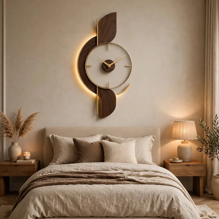 Large Modern Wall Clock With Light | Minimalist Decorative Wall Art Clock | Art Deco Living Room Statement Clock photo 5