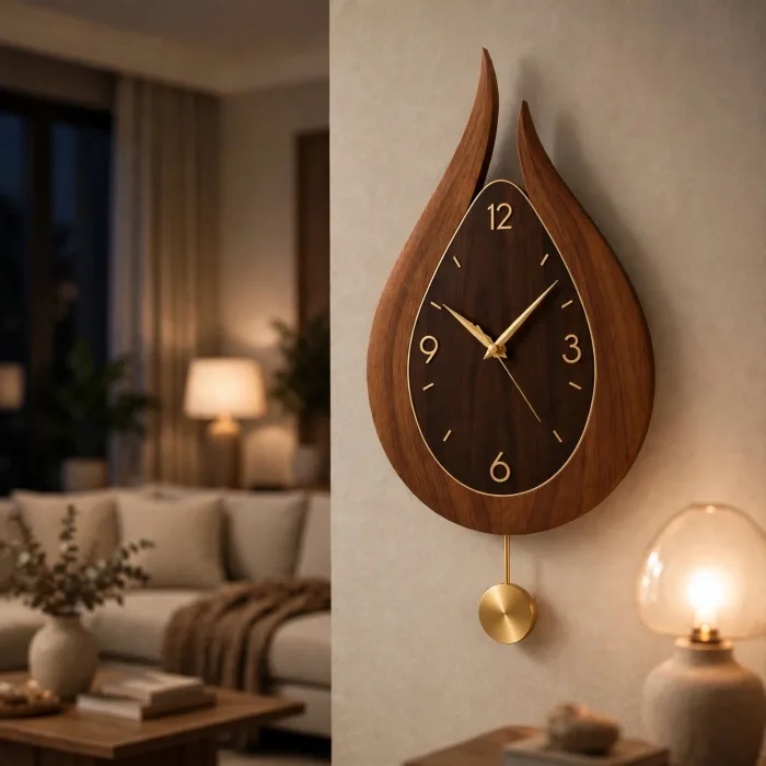 Modern Teardrop Wall Clock With Light, Pendulum Wall Clock, Decorative Large Wall Clock, Minimalist Wall Clock, Living Room Wall Clock, Luxury Statement Clock photo 5