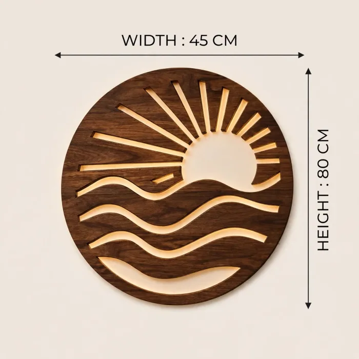 Sunrise Wall Art with Light | Round Sun and Wave Wall Decor | Boho Lighted Wall Hanging photo 5
