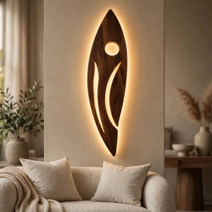 Modern Sculptural Wall Art with Warm Ambient Light Decor photo 5