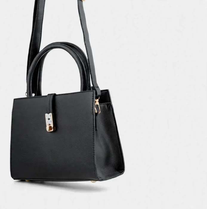 Stylish Black Structured Top Handle Handbag For Women photo 5