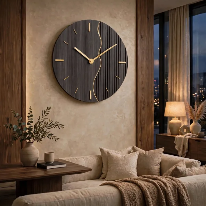 Large Minimalist Wall Clock With Warm Light photo 5