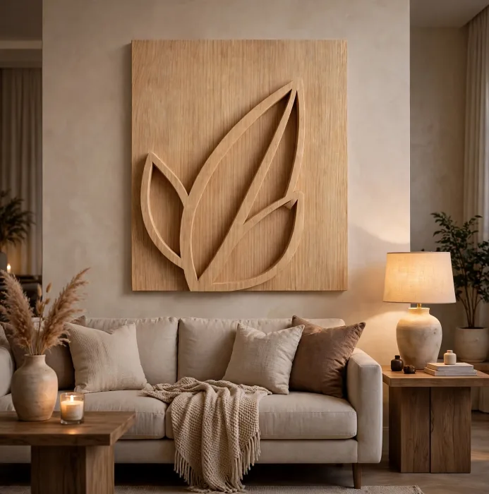 Modern Leaf Wall Art With Ambient Light Decor photo 5