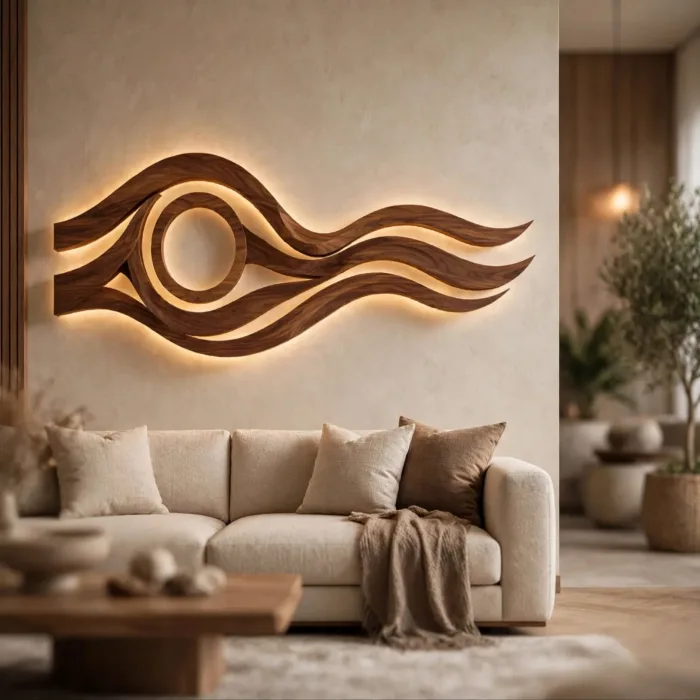 Abstract Eye Wall Art With Light | 3D Wave Wall Sculpture | Modern Illuminated Wall Decor For Living Room photo 6