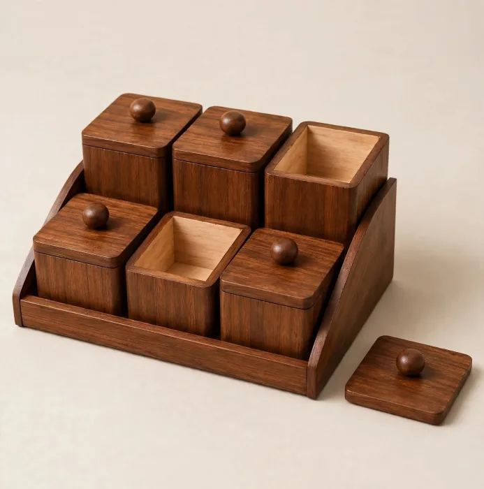 Bathroom Counter Organizer with 6 Lidded Boxes | Dressing Room Organizer | Vanity Storage Box Set | Makeup Organizer for Bedroom photo 5