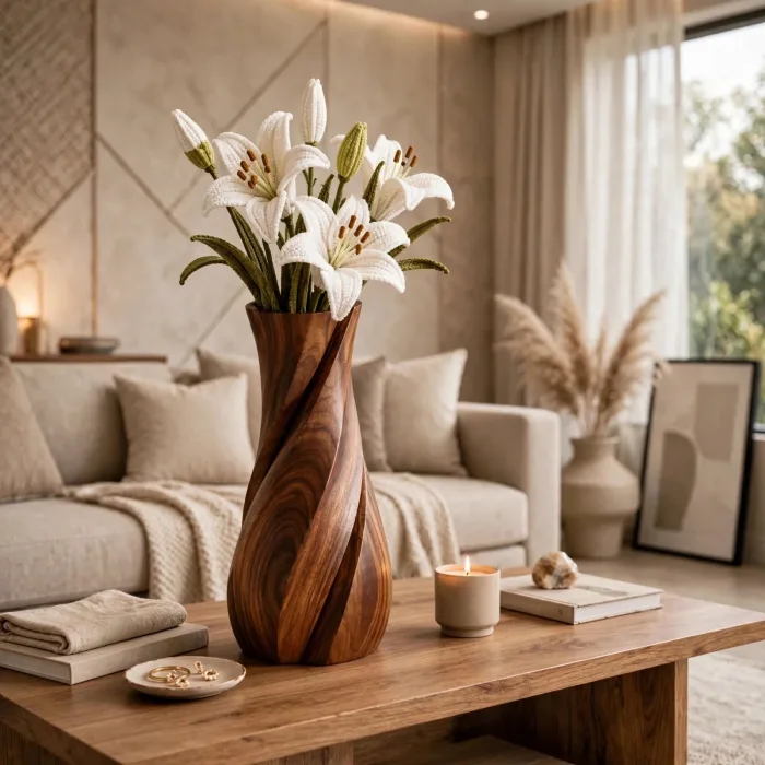 Handcrafted Tall Floor Vase with Light | Sculptural Standing Vase | Modern Decorative Flower Vase for Living Room Bedroom photo 6