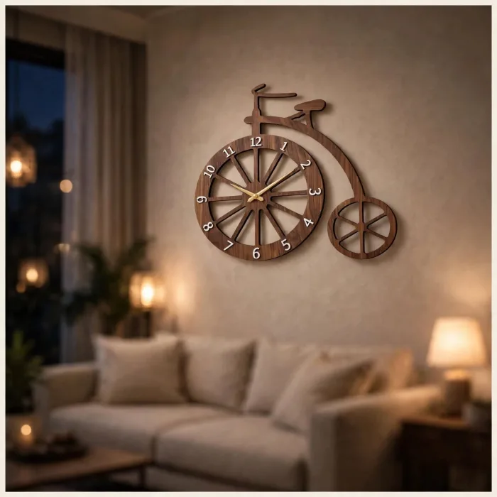 Large Bicycle Wall Clock with Light, Vintage Bike Wall Clock, Large Wall Clock for Living Room, Modern Decorative Wall Clock with Light photo 6
