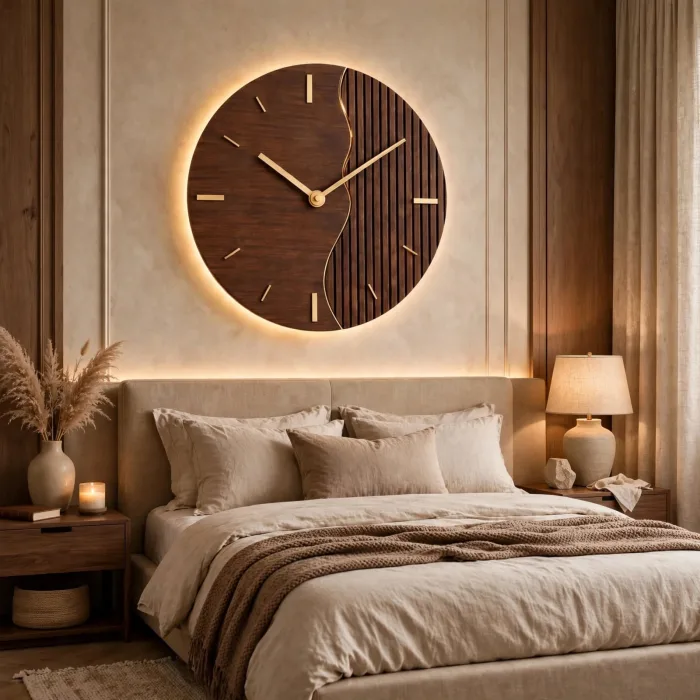 Large Modern Wall Clock with Backlight, Oversized Minimalist Wall Clock, Luxury Silent Wall Clock for Living Room, Decorative Round Wall Art Clock photo 6