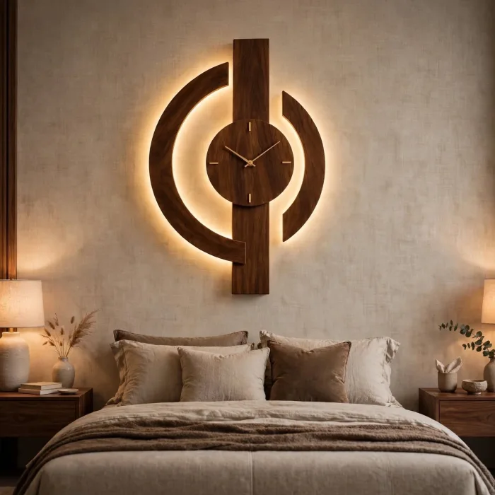 Large Modern Wall Clock with Backlight, Geometric Wall Clock, Lighted Wall Clock, Minimalist Wall Clock for Living Room Bedroom photo 6