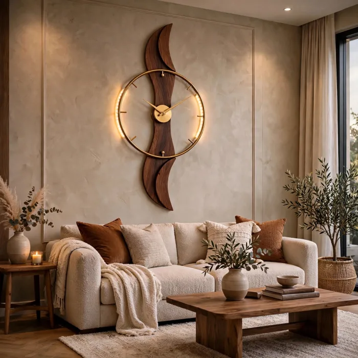 Large Modern Wall Clock with Light | Luxury Artistic Wall Clock | Illuminated Statement Clock | Designer Living Room Wall Decor photo 6